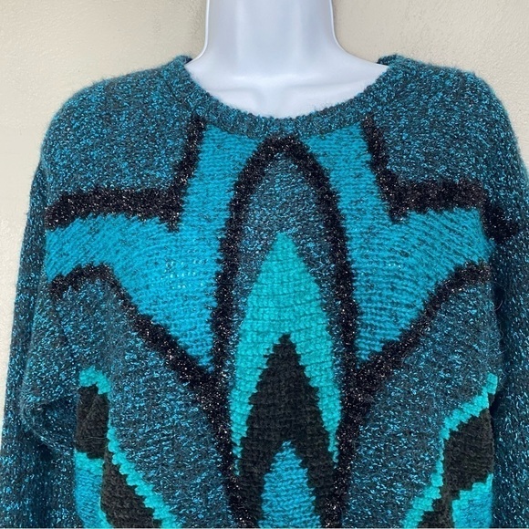 VINTAGE 80s BELDOCH POPPER Metallic Chunky Knit Pullover Sweater Holiday Medium - Picture 2 of 6